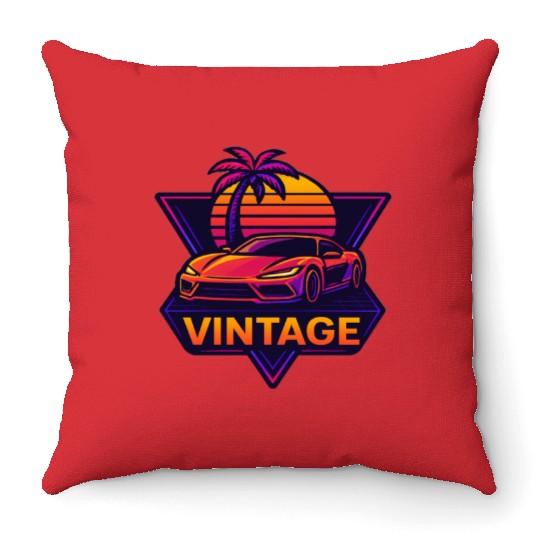 Retro Drive – Neon Synthwave Speed Throw Pillows