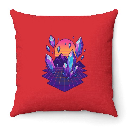 Crystal Skies: A Vaporwave Dreamscape Throw Pillows