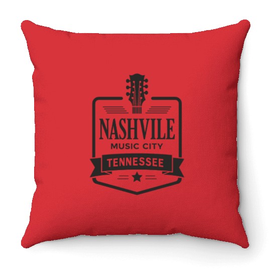 Nashville Music City Guitar Tennessee Throw Pillows