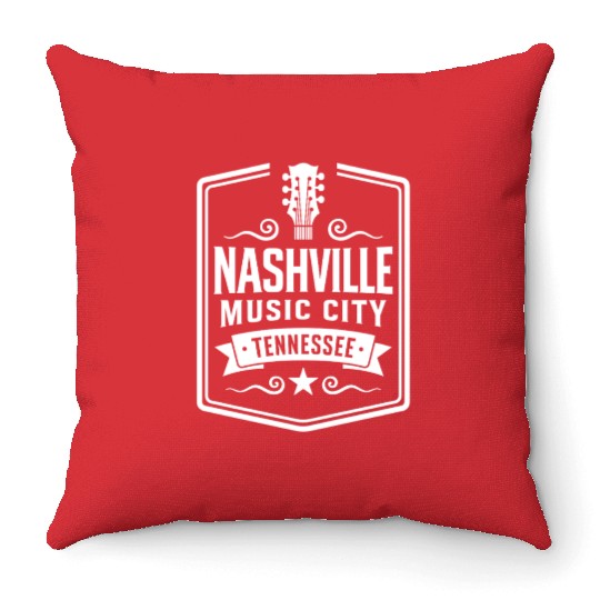 Nashville Music City Guitar Tennessee Throw Pillows