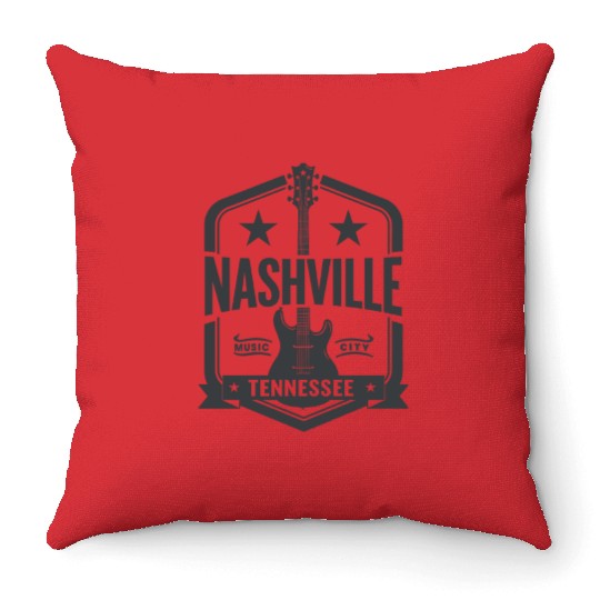Nashville Music City Guitar Tennessee Throw Pillows