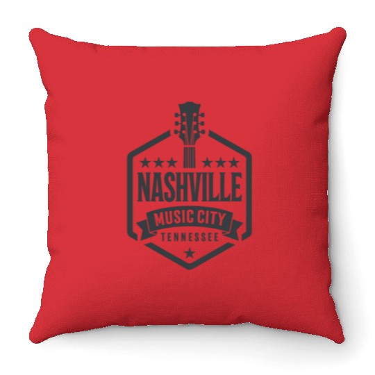 Nashville Music City Guitar Tennessee Throw Pillows