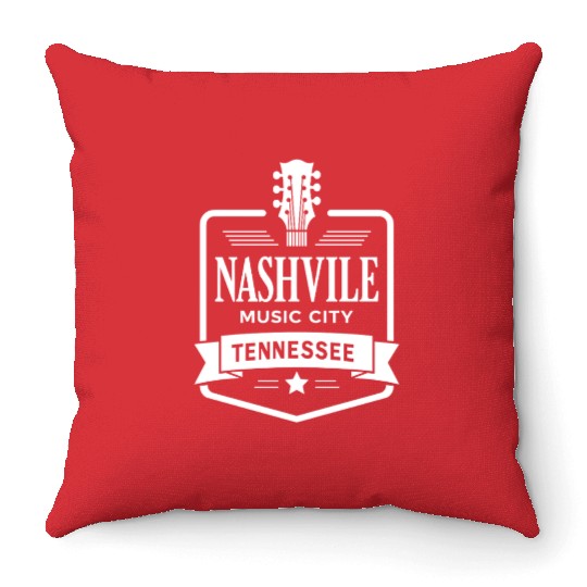 Nashville Music City Guitar Tennessee Throw Pillows