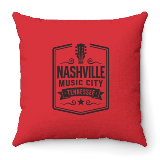 Nashville Music City Guitar Tennessee Throw Pillows