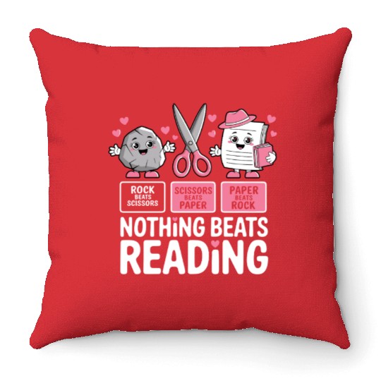 Rock Paper Scissors Nothing Beats Reading Throw Pillows