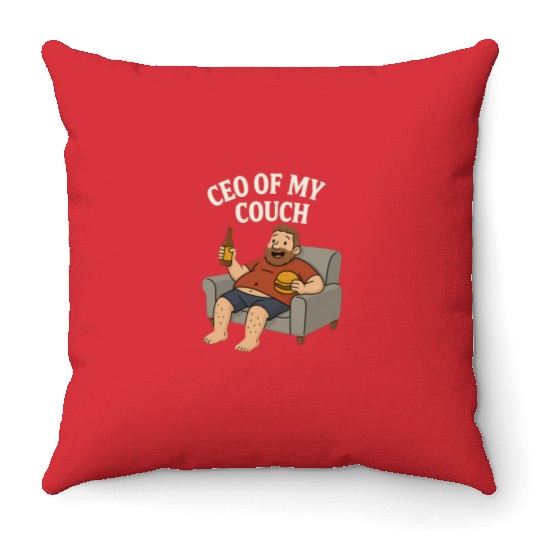 CEO of My Couch – Funny Lazy Day Beer & Burger Throw Pillows