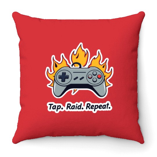 Tap. Raid. Repeat. – Retro Gamer Controller On Fir Throw Pillows