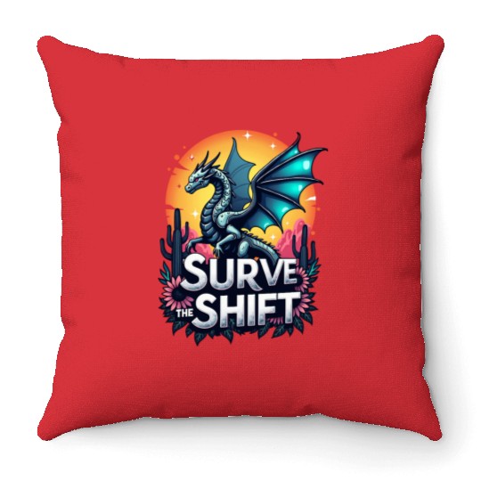 Survive the Shift Dragon Fantasy Art Throw Pillows