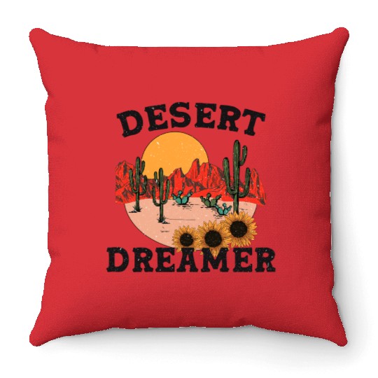 Desert Dreamer - Vintage Western Landscape Illustr Throw Pillows