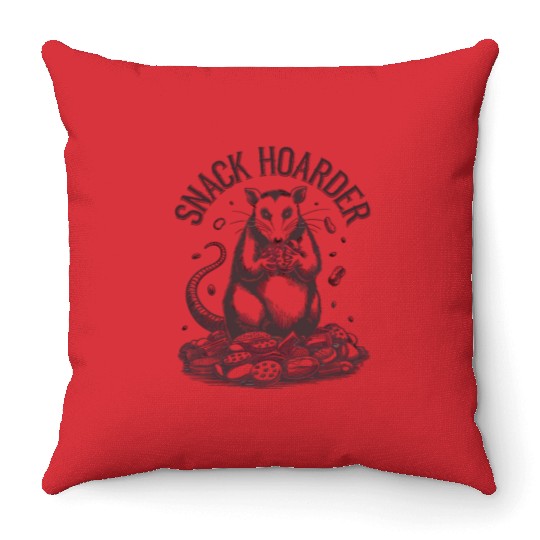 Snack Hoarder Opossum Fun Illustration Throw Pillows