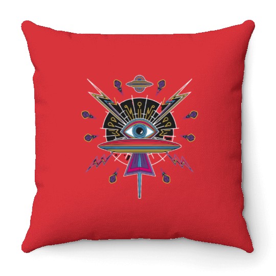 Psychedelic UFO Eye with Cosmic Lightning and Throw Pillows
