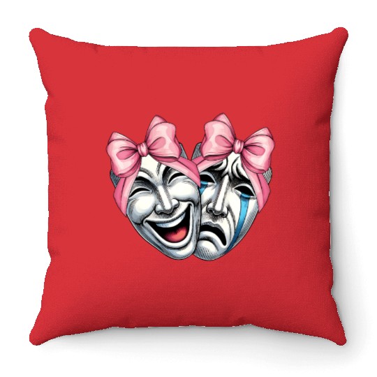 Coquette Bow Theatre Mask Drama Comedy Artist Girl Throw Pillows