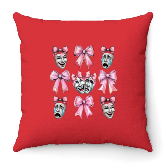 Coquette Bow Theatre Mask Drama Comedy Artist Girl Throw Pillows