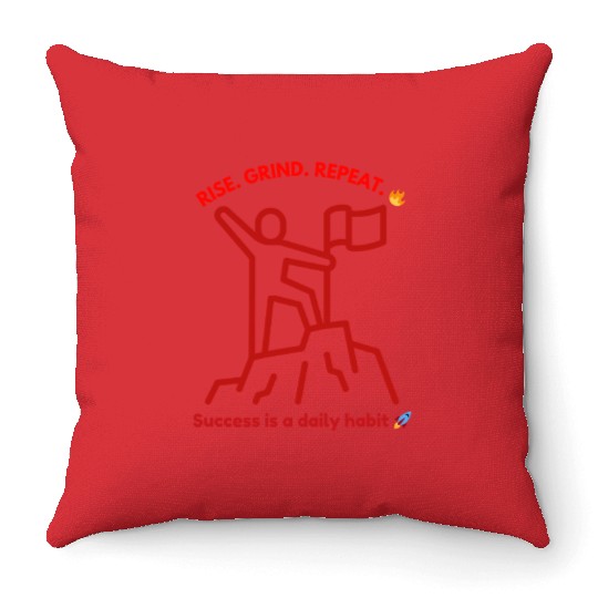Success Motivation | Rise. Grind. Repeat Throw Pillows