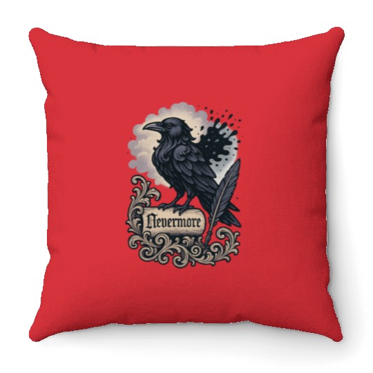 Baroque Raven Nevermore Scroll Poe Poetry Throw Pillows
