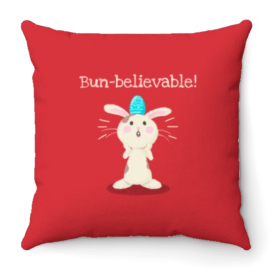 Bun-believable Funny Surprised Bunny Easter Egg Throw Pillows