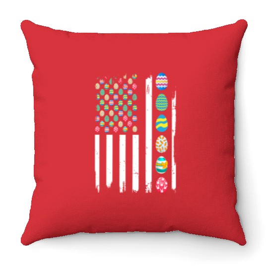 USA Flag Easter Day Eggs Celebrate Patriotic Throw Pillows