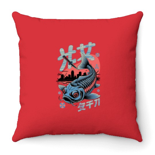 Cyber Koi – Urban Samurai Style Throw Pillows