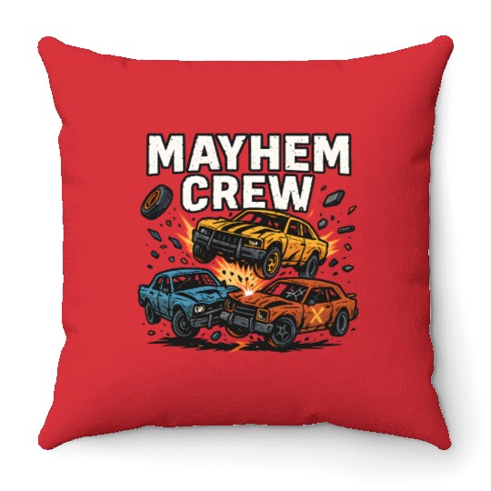 Mayhem crew derby Throw Pillows crash race design wreckfest