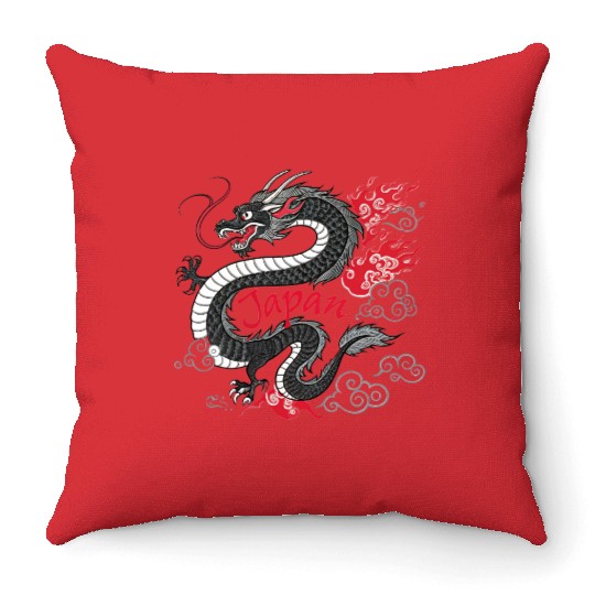 Majestic Japanese Dragon Tattoo Style Art design Throw Pillows