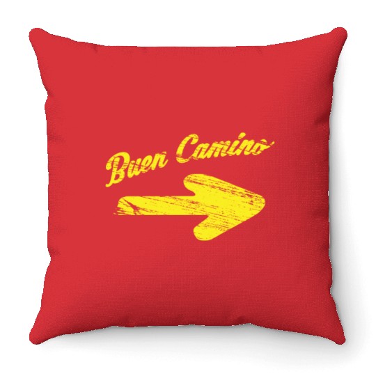 Way of St. James buen camino yellow arrow Throw Pillows