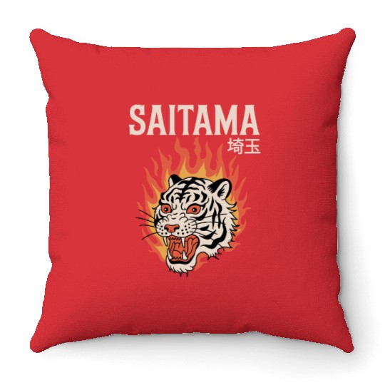 Vintage Saitama Throw Pillows – Bold Tiger Tattoo Design
