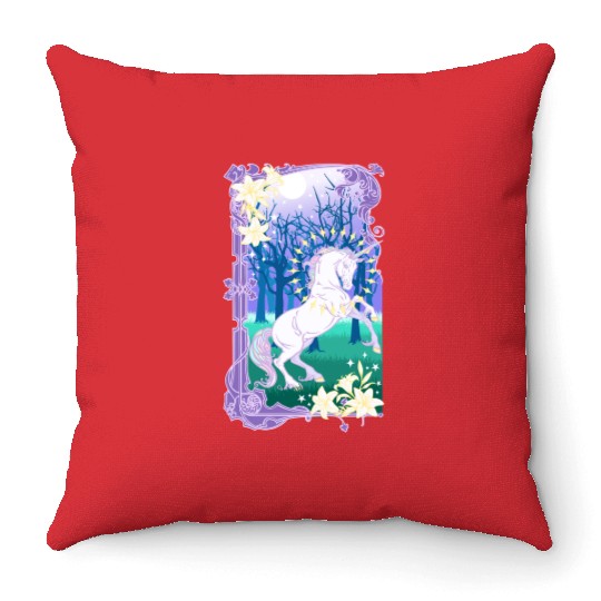 Unicorn fantasy lilac moon Throw Pillows