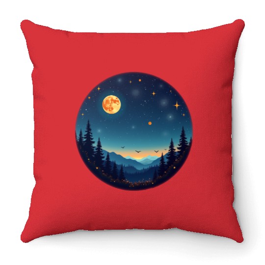 Starry Night Mountain Throw Pillows