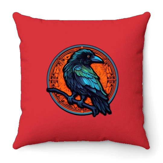 Mystic Raven Mandala – Gothic Bird Art Throw Pillows