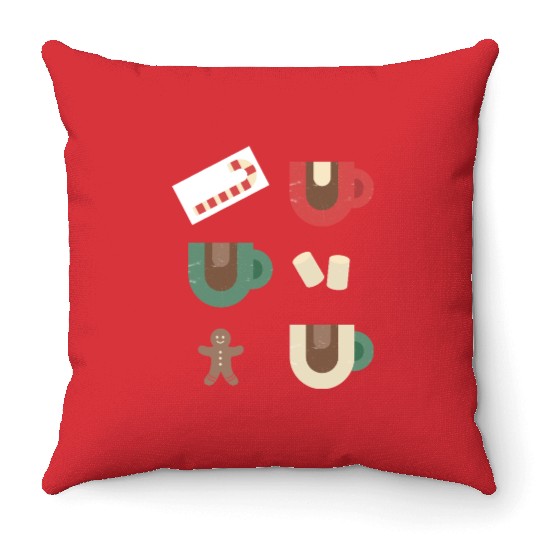Cute Retro Hot Cocoa Christmas Mug Design Throw Pillows