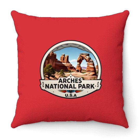 Arches National Park USA Logo Throw Pillows