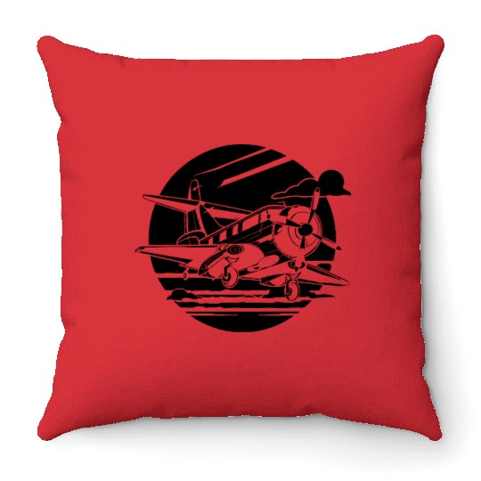Propeller Aircraft Drawing Throw Pillows