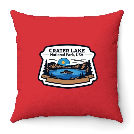 Crater Lake National Park Southern Oregon USA Logo Throw Pillows
