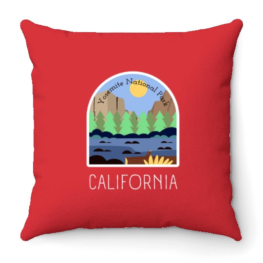 Retro Yosemite National Park California Throw Pillows
