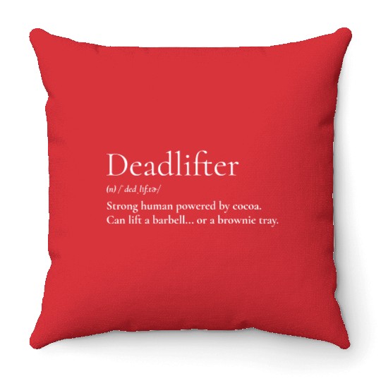Deadlifter: Strong Human Powered by Cocoa Gym Bro Throw Pillows