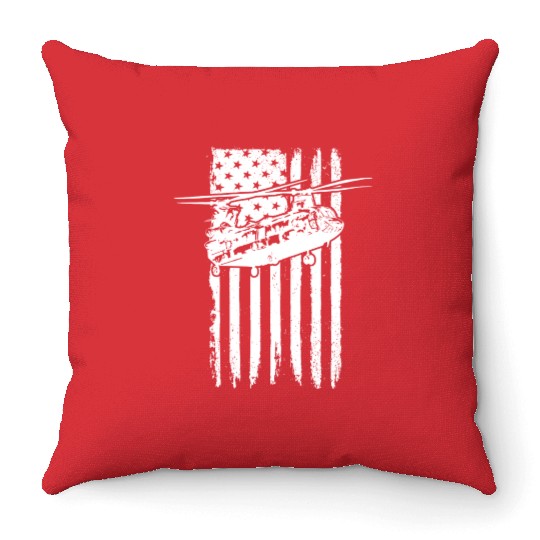CH-47 Chinook American Flag Military Helicopter Throw Pillows