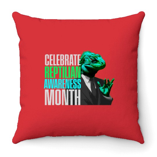 Reptilian Awareness Month Lizard People Throw Pillows
