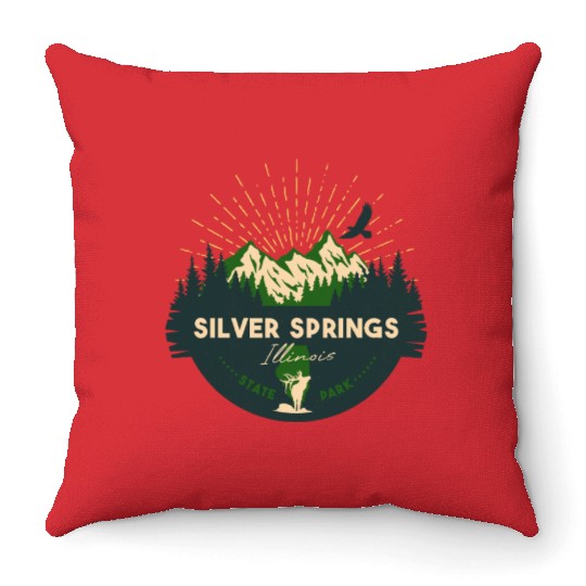 Silver Springs Illinois IL State Park Retro Camp Throw Pillows