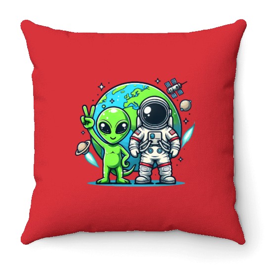 Alien Astronauts In Space Throw Pillows