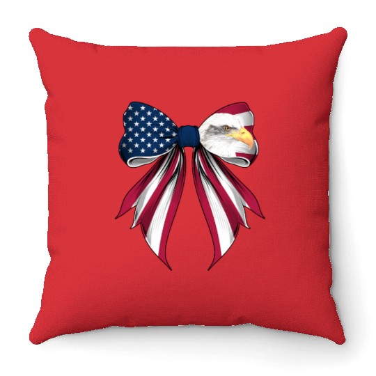 Coquette Bow Bald Eagle Bird US Flag Patriotic Throw Pillows