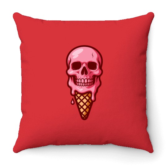 ice-cream skull Throw Pillows