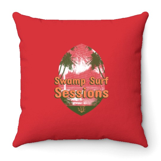 Swamp Surf Sessions surfing Throw Pillows