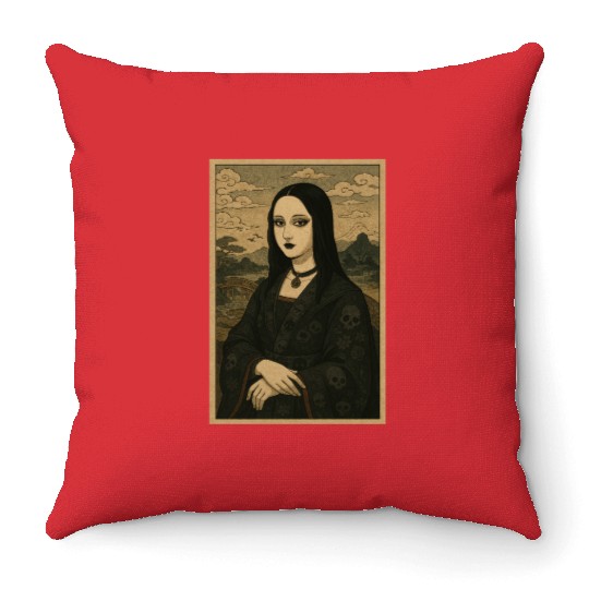 Gothic Geisha Mona Lisa Ukiyo-e Portrait with Throw Pillows