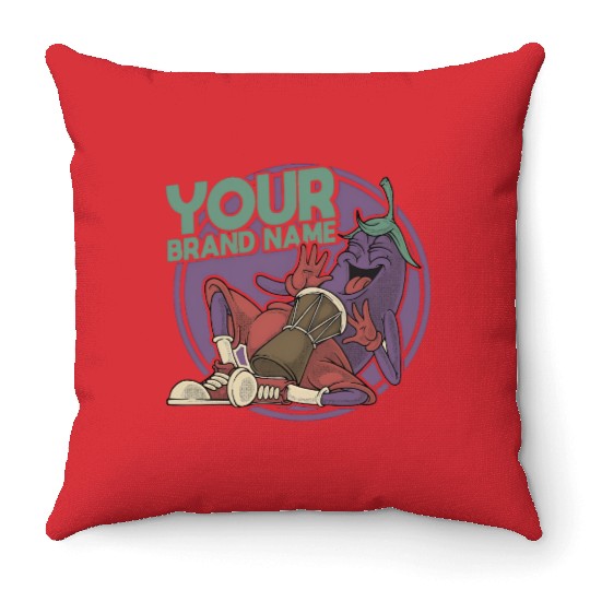 Funky Eggplant Drummer – Funny Cartoon Music T-Shi Throw Pillows