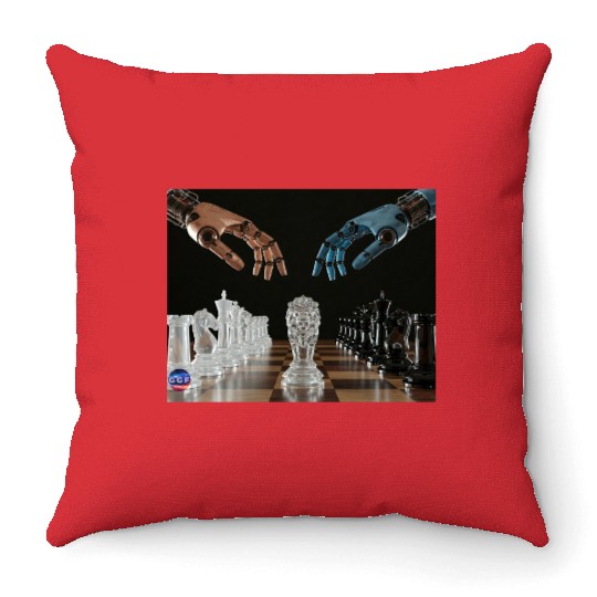 Crystal Robotic Chess Clash Throw Pillows
