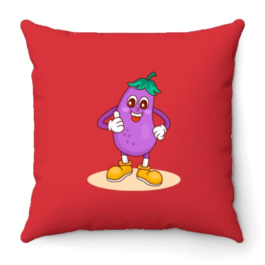 Animated Eggplant Character Design Throw Pillows