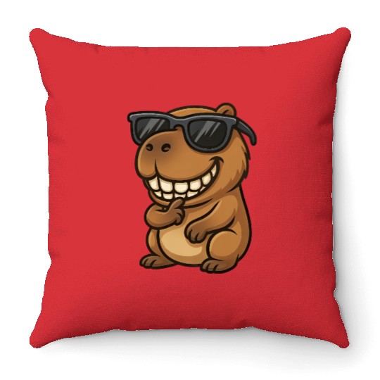 Cool capybara guinea pig sunglasses smile Throw Pillows