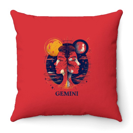 Zodiac Card Gemini Throw Pillows