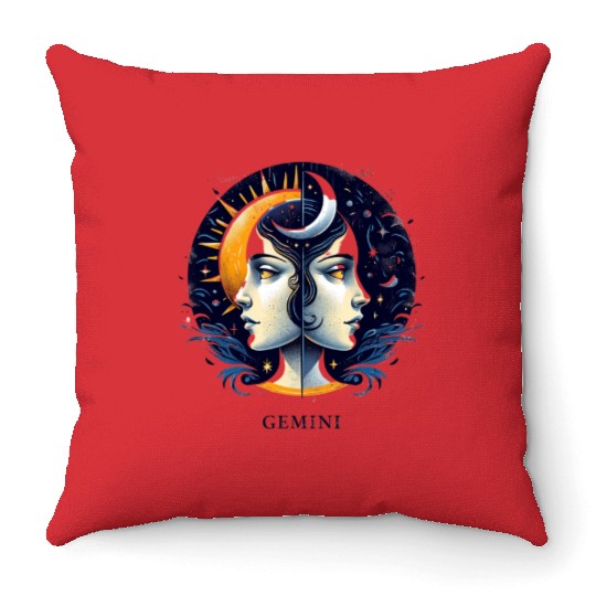 Zodiac Card Gemini Throw Pillows