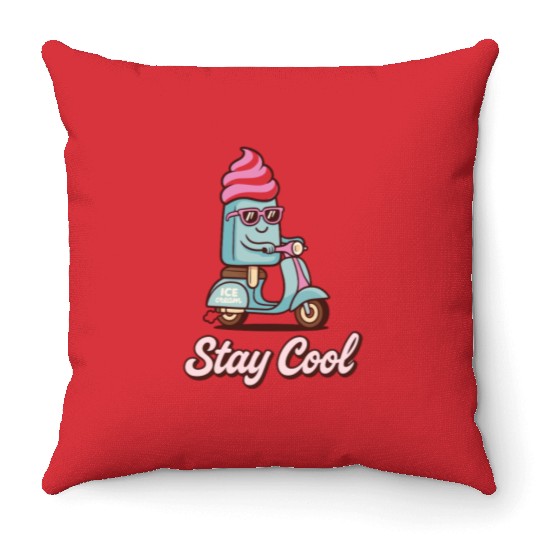 Stay Cool – Ice Cream on Scooter Throw Pillows